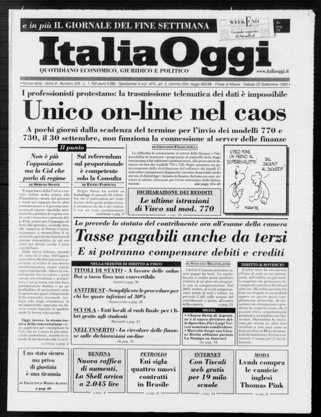 Italia oggi : quotidiano di economia finanza e politica